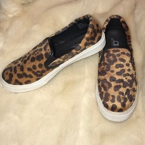 Cheetah Faux Fur Canvas Slide-On Canvas Sneakers